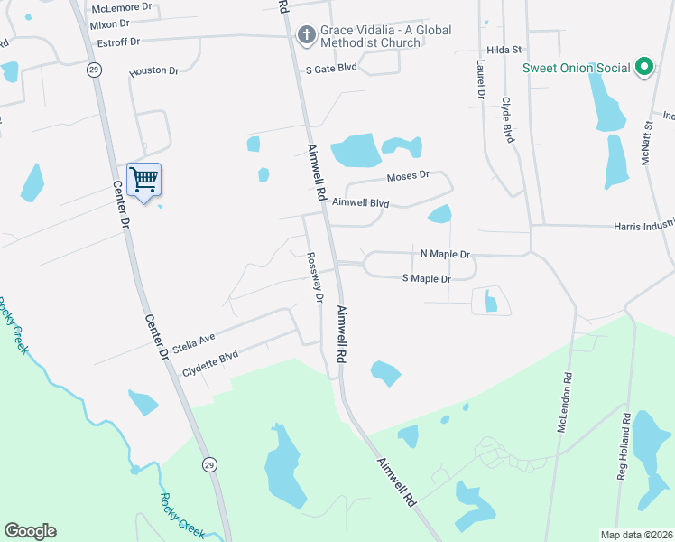map of restaurants, bars, coffee shops, grocery stores, and more near 1807 Aimwell Road in Vidalia