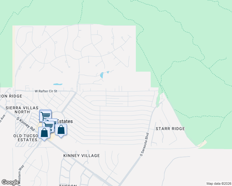 map of restaurants, bars, coffee shops, grocery stores, and more near 5506 West Flying Circle Street in Tucson