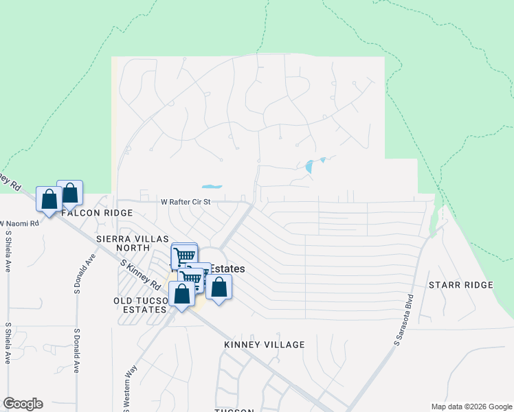 map of restaurants, bars, coffee shops, grocery stores, and more near 2633 South Western Way Circle in Tucson