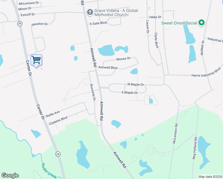 map of restaurants, bars, coffee shops, grocery stores, and more near 1800 South Maple Drive in Vidalia