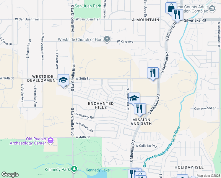 map of restaurants, bars, coffee shops, grocery stores, and more near 1853 West Caravelle Road in Tucson