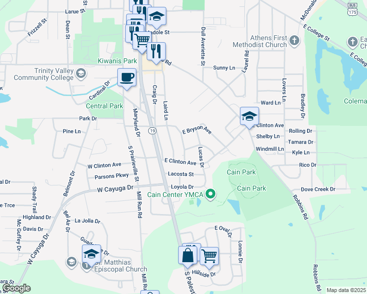 map of restaurants, bars, coffee shops, grocery stores, and more near 406 Lindsey Lane in Athens