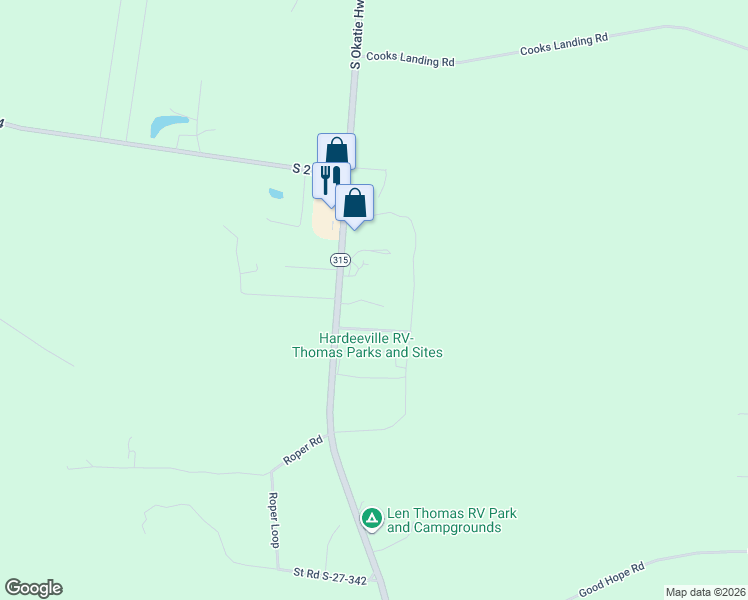 map of restaurants, bars, coffee shops, grocery stores, and more near 3260 South Okatie Highway in Hardeeville
