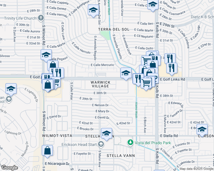 map of restaurants, bars, coffee shops, grocery stores, and more near 6710 East Golf Links Road in Tucson