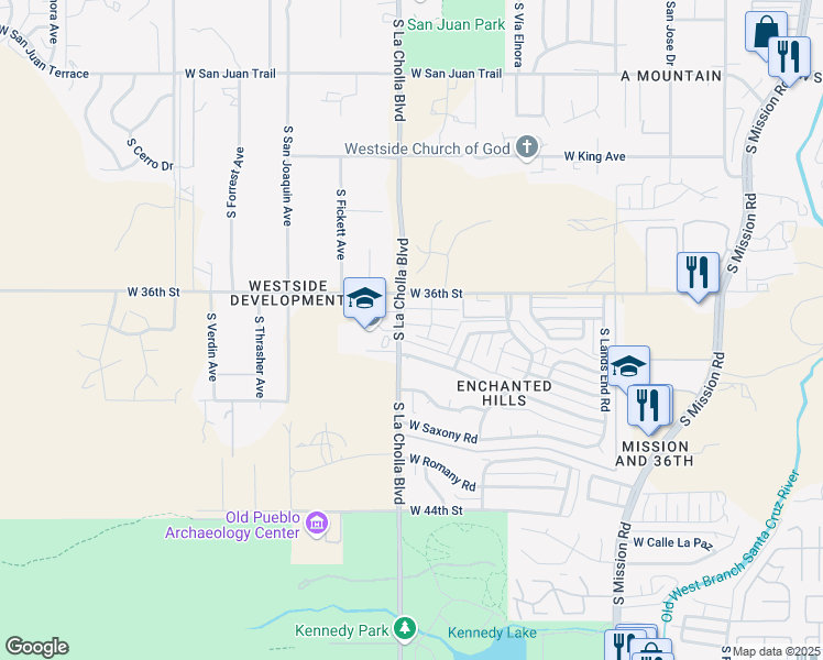map of restaurants, bars, coffee shops, grocery stores, and more near 2048 West Cadbury Court in Tucson