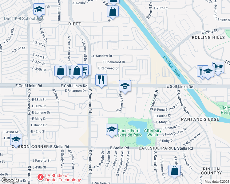 map of restaurants, bars, coffee shops, grocery stores, and more near 8095 East Cabinet Street in Tucson