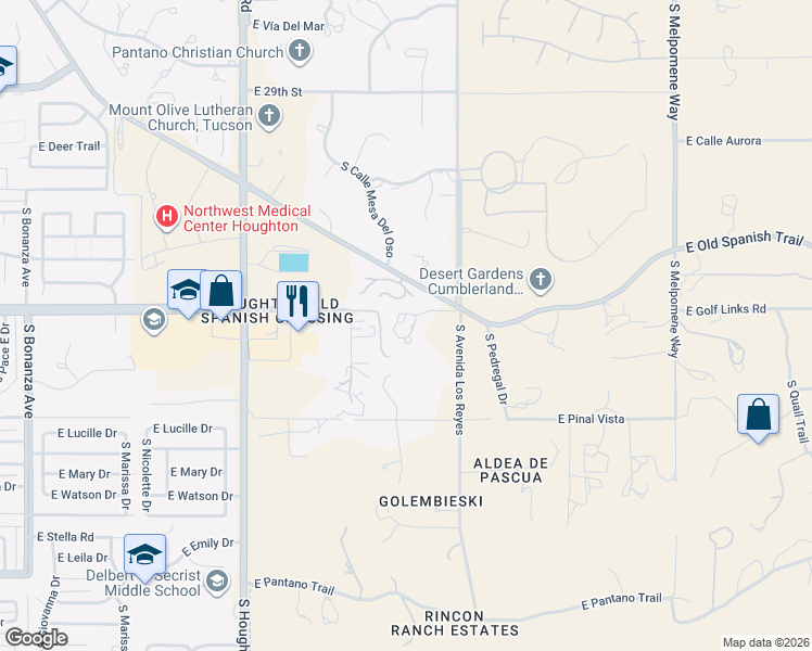 map of restaurants, bars, coffee shops, grocery stores, and more near 10550 East Old Spanish Trail in Tucson