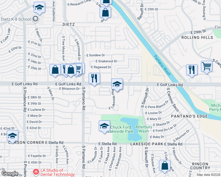 map of restaurants, bars, coffee shops, grocery stores, and more near 8095 East Cabinet Street in Tucson