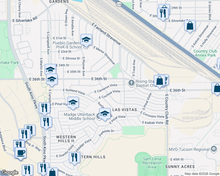 map of restaurants, bars, coffee shops, grocery stores, and more near 2403 East Cameron Vista in Tucson