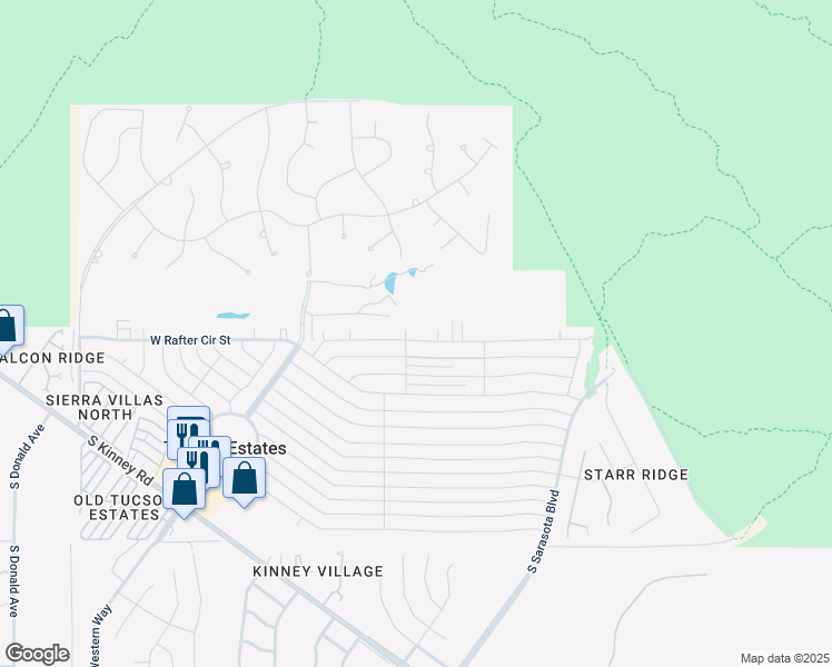 map of restaurants, bars, coffee shops, grocery stores, and more near 5584 West Flying Circle Street in Tucson