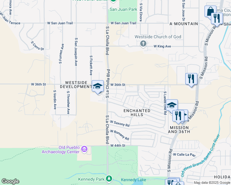 map of restaurants, bars, coffee shops, grocery stores, and more near 2048 West Cadbury Court in Tucson