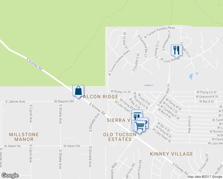 map of restaurants, bars, coffee shops, grocery stores, and more near 6194 West Rafter Circle Street in Tucson