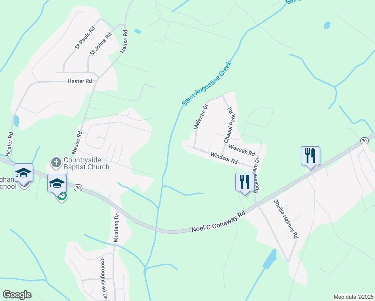 map of restaurants, bars, coffee shops, grocery stores, and more near 335 Windsor Road in Guyton