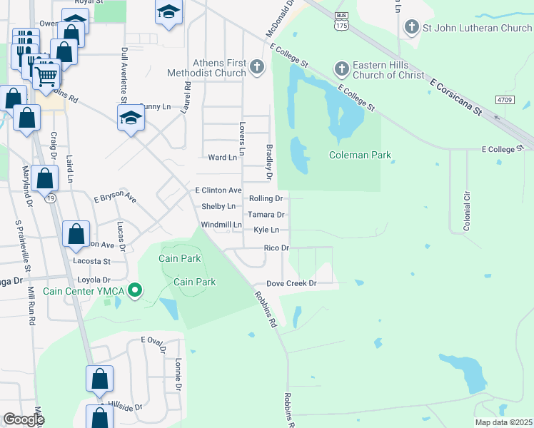map of restaurants, bars, coffee shops, grocery stores, and more near 911 Tamara Drive in Athens