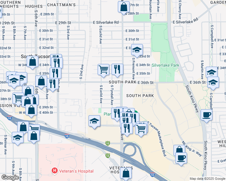 map of restaurants, bars, coffee shops, grocery stores, and more near 837 East 37th Street in Tucson