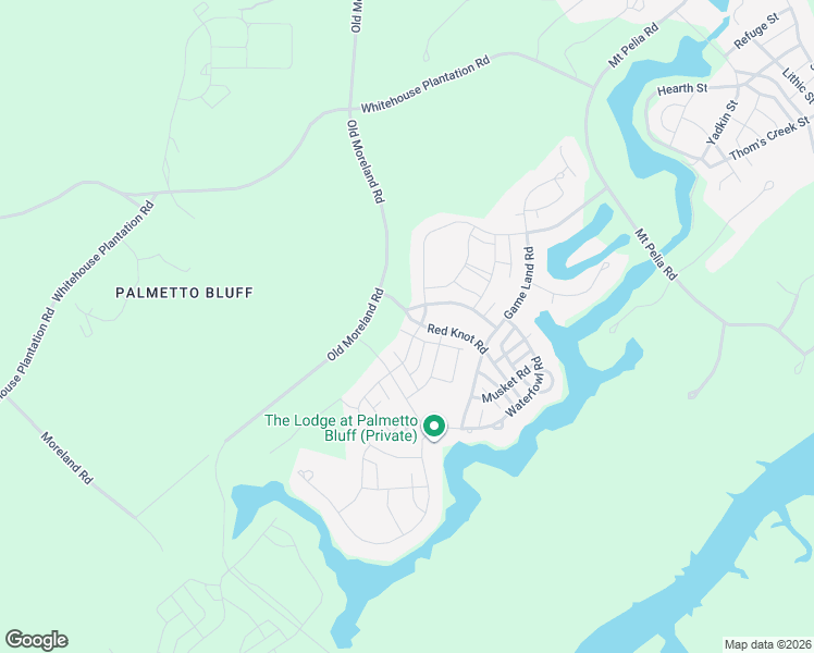 map of restaurants, bars, coffee shops, grocery stores, and more near 6 Red Knot Road in Bluffton