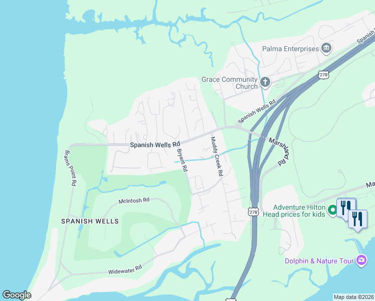 map of restaurants, bars, coffee shops, grocery stores, and more near 5 Lavender Circle in Hilton Head Island