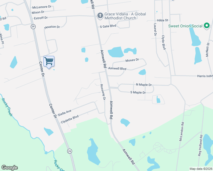 map of restaurants, bars, coffee shops, grocery stores, and more near 1807 Aimwell Road in Vidalia