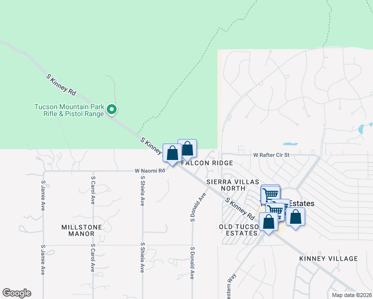 map of restaurants, bars, coffee shops, grocery stores, and more near 2749 South Kinney Road in Tucson
