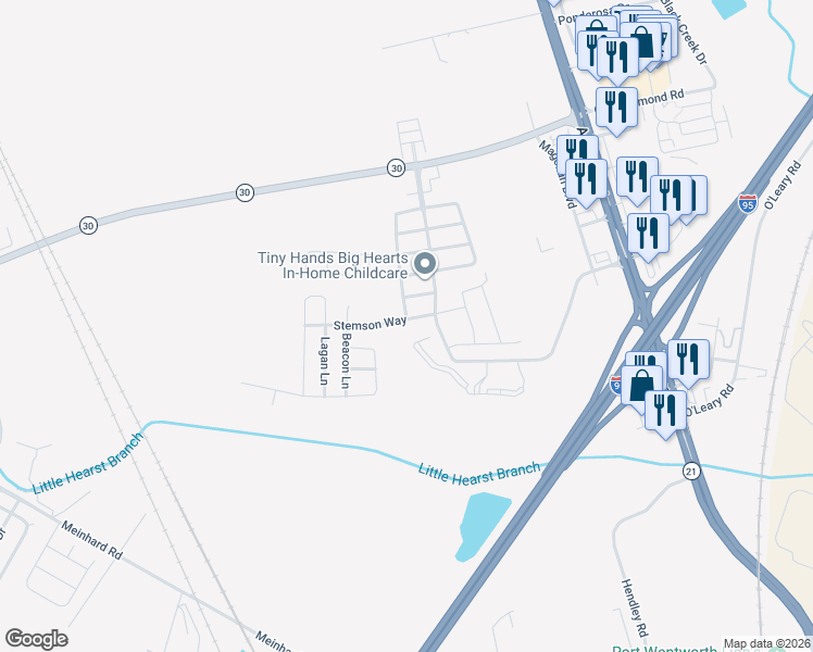 map of restaurants, bars, coffee shops, grocery stores, and more near 8 Stemson Way in Port Wentworth