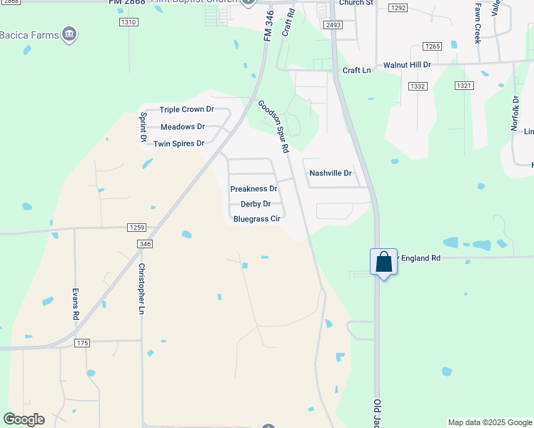map of restaurants, bars, coffee shops, grocery stores, and more near 20351 Bluegrass Circle in Flint
