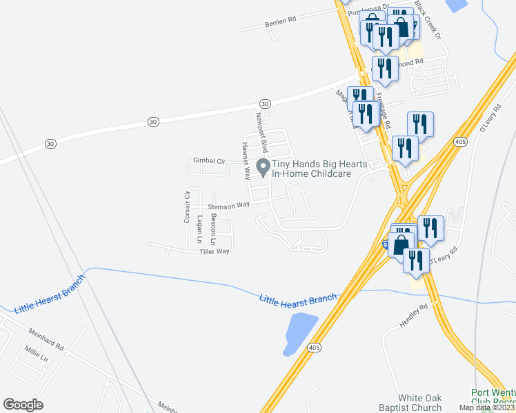 map of restaurants, bars, coffee shops, grocery stores, and more near 8 Stemson Way in Port Wentworth