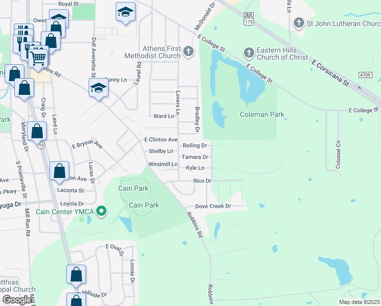 map of restaurants, bars, coffee shops, grocery stores, and more near 911 Tamara Street in Athens