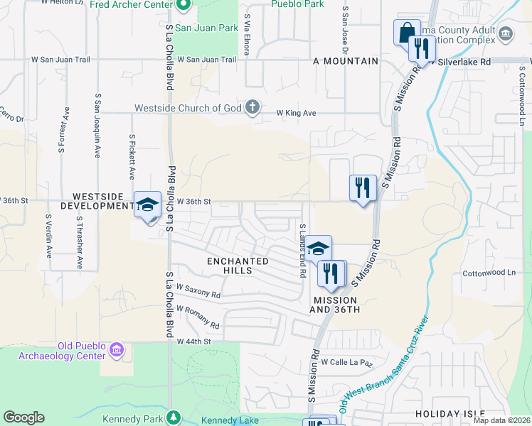 map of restaurants, bars, coffee shops, grocery stores, and more near 1853 West Caravelle Road in Tucson