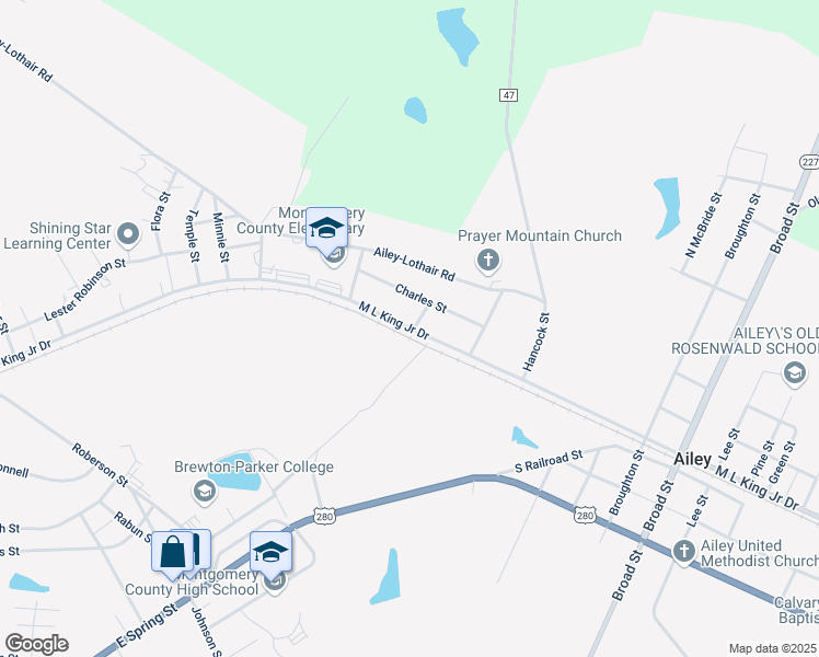 map of restaurants, bars, coffee shops, grocery stores, and more near 900 Martin Luther King Junior Drive in Ailey
