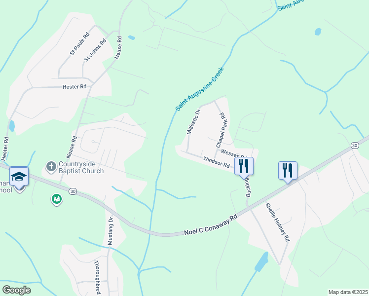 map of restaurants, bars, coffee shops, grocery stores, and more near 335 Windsor Road in Guyton