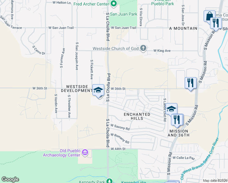map of restaurants, bars, coffee shops, grocery stores, and more near 2058 West BRAMBURGH Court in Tucson
