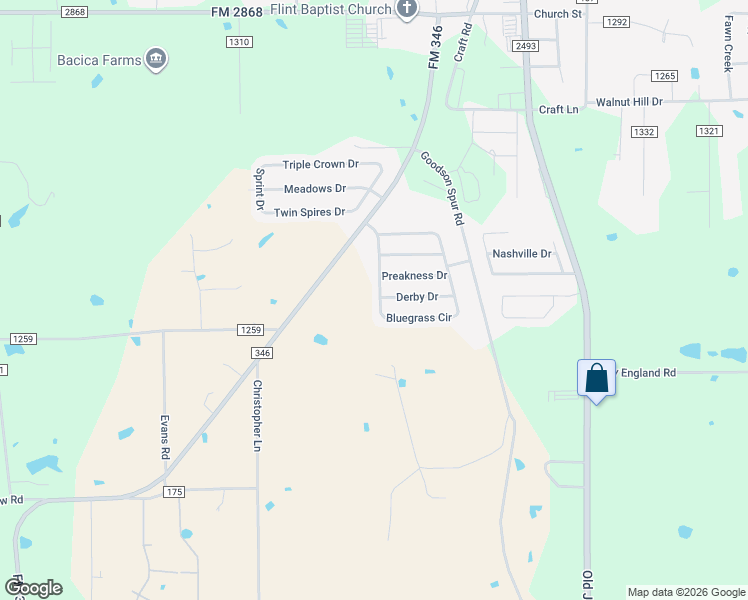map of restaurants, bars, coffee shops, grocery stores, and more near 19930 Bluegrass Circle in Flint