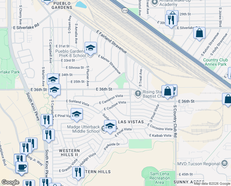 map of restaurants, bars, coffee shops, grocery stores, and more near 2403 East Cameron Vista in Tucson