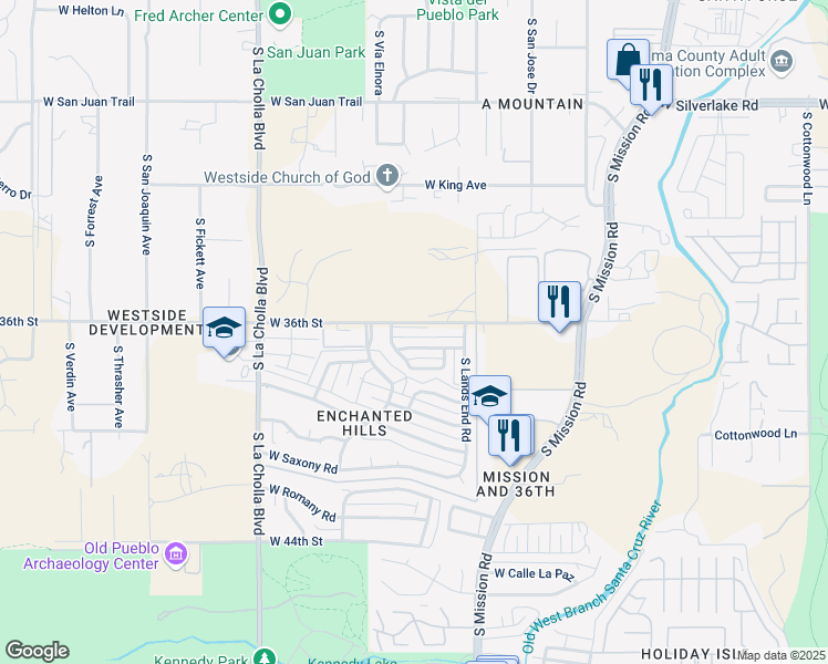 map of restaurants, bars, coffee shops, grocery stores, and more near 1853 West Caravelle Road in Tucson