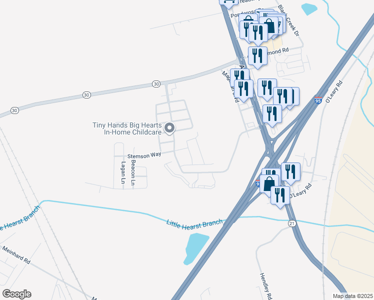 map of restaurants, bars, coffee shops, grocery stores, and more near 13 Bearing Circle in Savannah