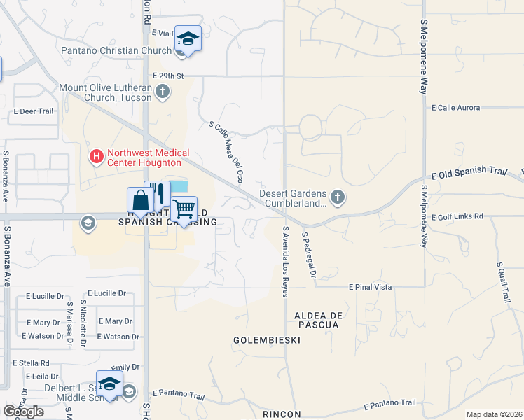 map of restaurants, bars, coffee shops, grocery stores, and more near 10550 East Old Spanish Trail in Tucson