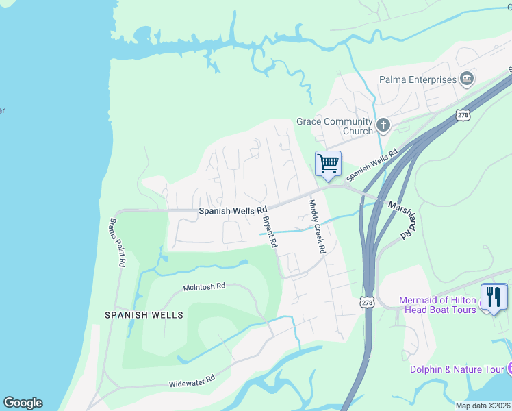 map of restaurants, bars, coffee shops, grocery stores, and more near 5 Lavender Circle in Hilton Head Island