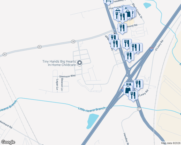 map of restaurants, bars, coffee shops, grocery stores, and more near 76 Bearing Circle in Port Wentworth