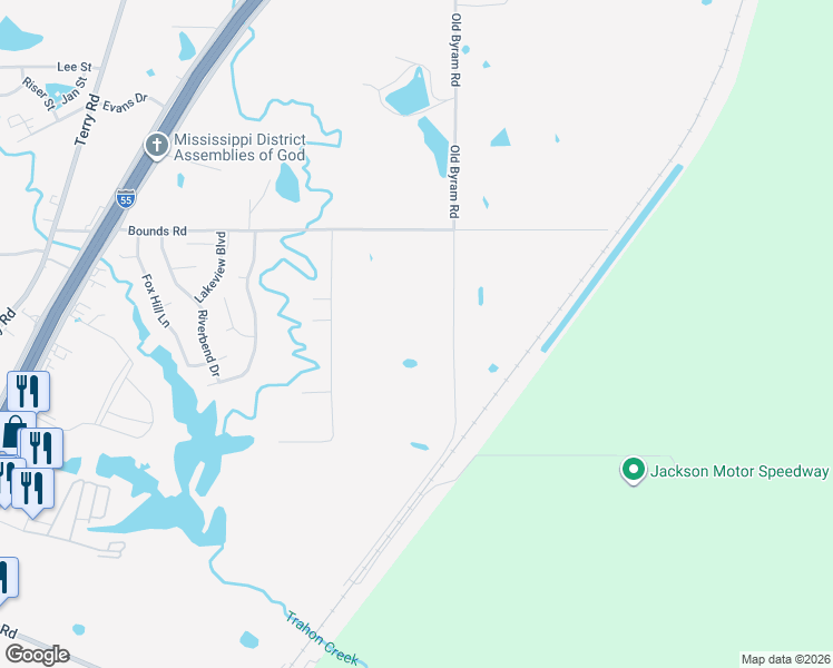 map of restaurants, bars, coffee shops, grocery stores, and more near 5433 Old Byram Road in Byram