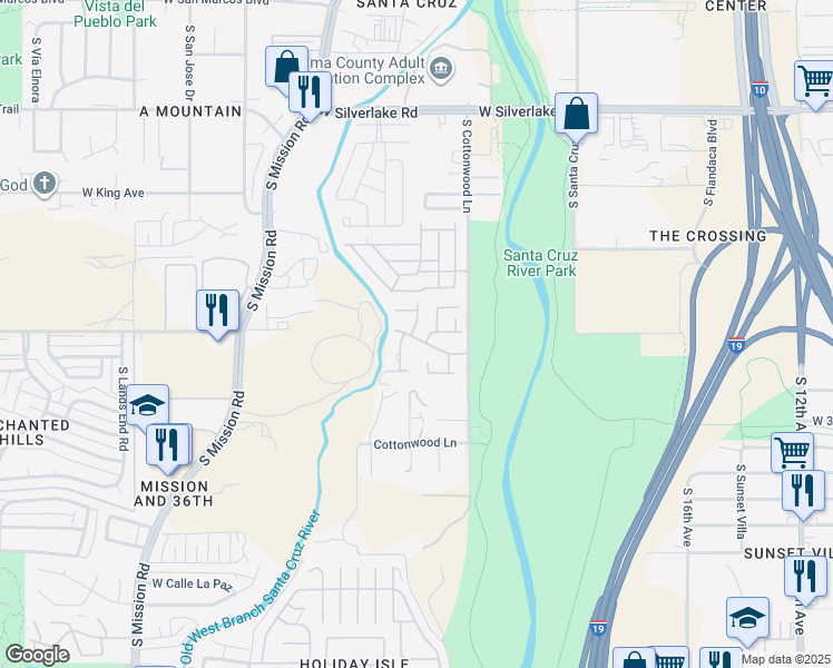map of restaurants, bars, coffee shops, grocery stores, and more near in Tucson