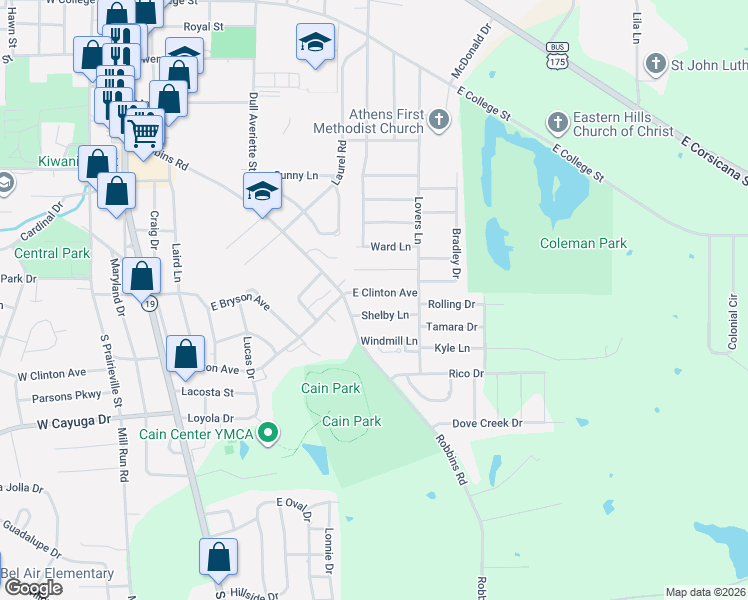 map of restaurants, bars, coffee shops, grocery stores, and more near 805 Bradley Drive in Athens