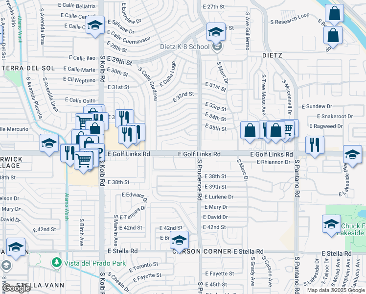 map of restaurants, bars, coffee shops, grocery stores, and more near 7432 East Calle Taxco in Tucson