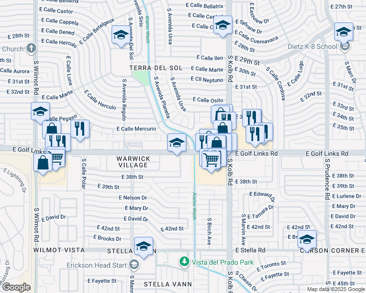 map of restaurants, bars, coffee shops, grocery stores, and more near 6931 East Golf Links Circle in Tucson
