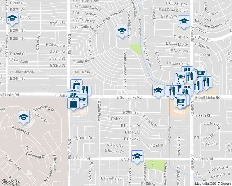 map of restaurants, bars, coffee shops, grocery stores, and more near 6606 East Calle Mercurio in Tucson