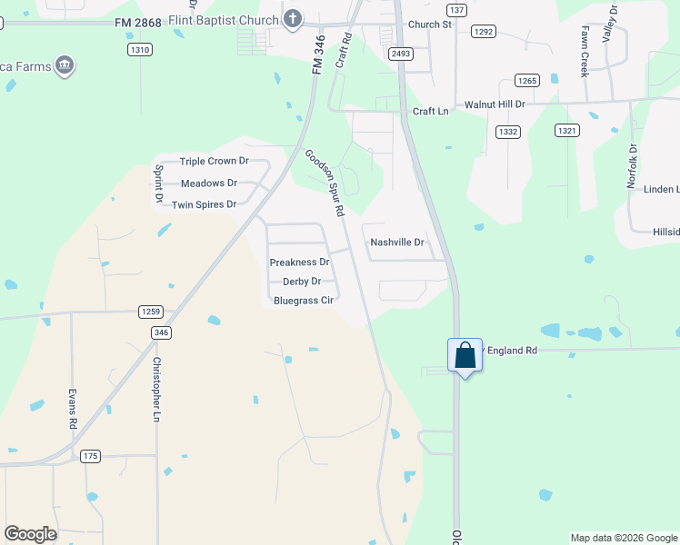 map of restaurants, bars, coffee shops, grocery stores, and more near 19738 County Road 172 in Flint