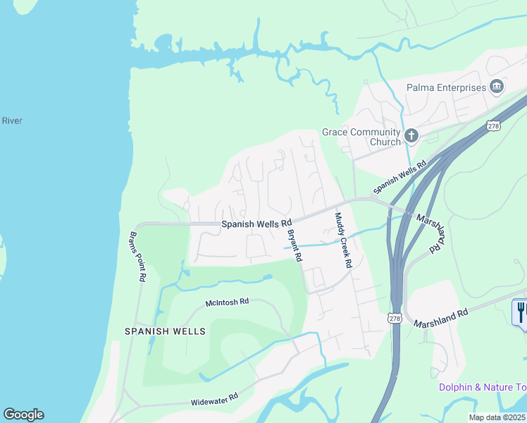 map of restaurants, bars, coffee shops, grocery stores, and more near 12 Old House Creek Drive in Hilton Head Island