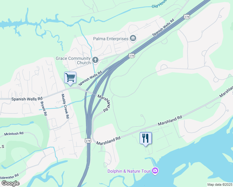 map of restaurants, bars, coffee shops, grocery stores, and more near 634 Colonial Drive in Hilton Head Island