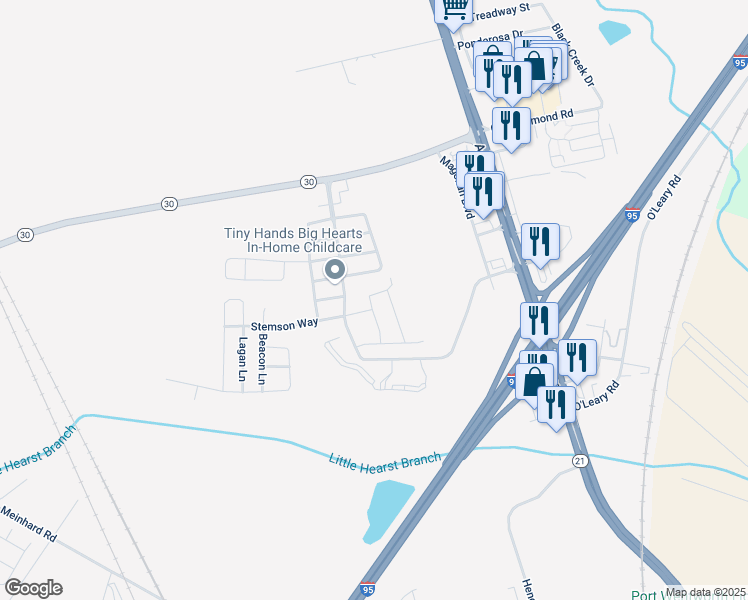 map of restaurants, bars, coffee shops, grocery stores, and more near 51 Cordage Circle in Port Wentworth