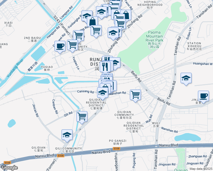 map of restaurants, bars, coffee shops, grocery stores, and more near Zhu Fang Lu in Zhen Jiang Shi