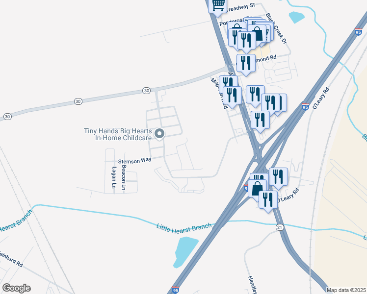 map of restaurants, bars, coffee shops, grocery stores, and more near 61 Bearing Circle in Port Wentworth